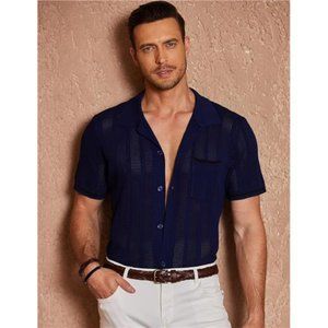 Men's Lightweight Knit Shirt - Textured Plaid Jacquard Pullover For Casual Hipster Style